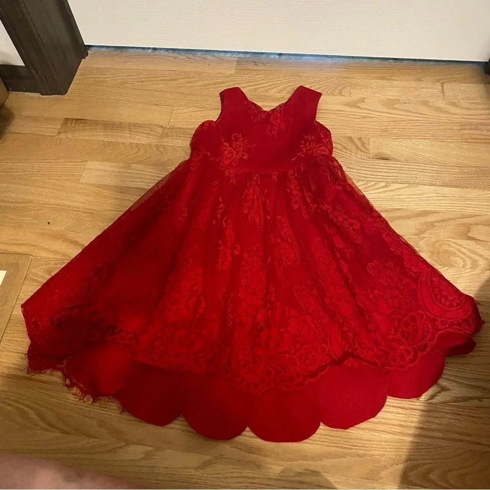Biscotti Red Lace Tulip Hem Dress Sz 5 Sleeveless Girls Kids